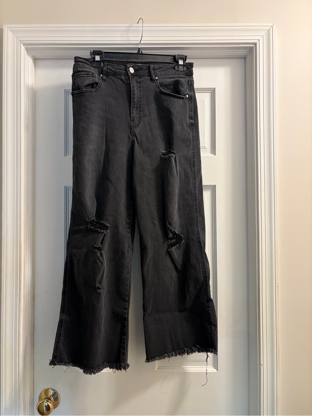 Forever 21 Black Wide-Leg Distressed Flare Jeans